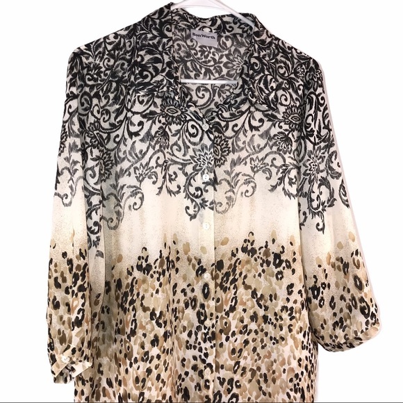 Pretty Semi-Sheer Mixed Floral Print, Size 1X - Picture 2 of 8